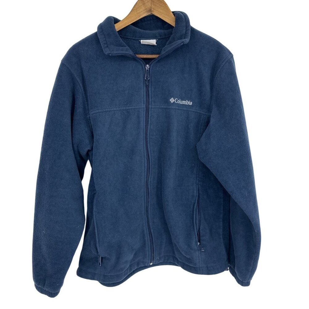 Columbia Mens Navy Blue Full-Zip Fleece Jacket Size L Lightweight Warm Outerwear